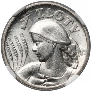 Kobieta i kłosy 1 złoty 1925 - bez pazura - NGC MS63