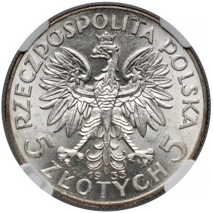 Głowa Kobiety 5 złotych 1933 - NGC MS62