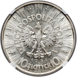 Piłsudski 10 złotych 1934 - urzędowy - NGC AU58
