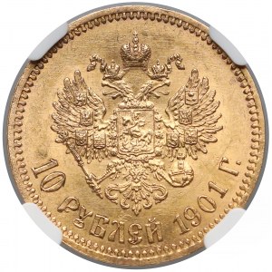 Rosja, Mikołaj II, 10 rubli 1901 ФЗ - NGC MS62