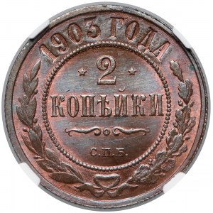 Rosja, Mikołaj II, 2 kopiejki 1903 - NGC MS66 RB