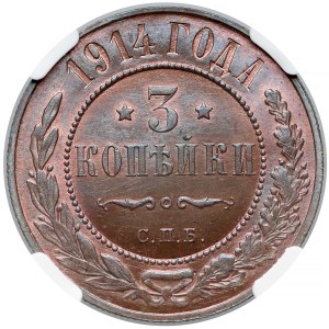 Rosja, Mikołaj II, 3 kopiejki 1914 - NGC MS66 RB