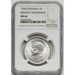 Litwa, 10 litu 1938 - Smetona - NGC MS64