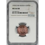 Rosja, Mikołaj II, 1 kopiejka 1903 - NGC MS66 RB (MAX)