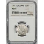 August III Sas, Szóstak Lipsk 1756 EC - okrągła - NGC AU58