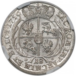 August III Sas, Ort Lipsk 1756 EC - małe popiersie - NGC AU58