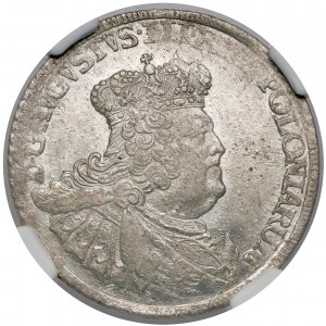 August III Sas, Ort Lipsk 1756 EC - małe popiersie, inne - NGC AU58