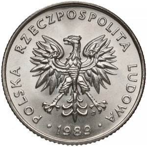 Próba MIEDZIONIKIEL 20 złotych 1989 - mały napis równolegle - b. rzadka