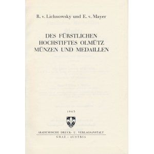 Münzen von Olmütz, Reprint 1963/1873, Lichnowsky - Mayer, 