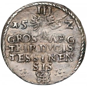 Śląsk, Ks. Cieszyńskie, Adam Wacław, Trojak Cieszyn 1592 obwódka (R6)