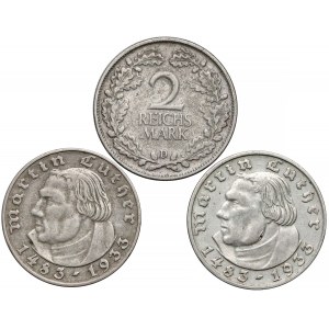 Niemcy, 2 marki 1925-D, 1933-A i D (3szt)
