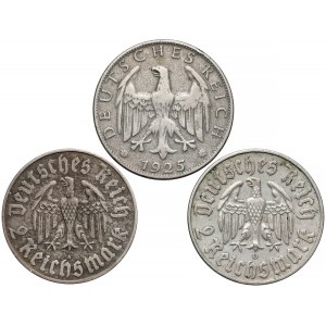 Niemcy, 2 marki 1925-D, 1933-A i D (3szt)