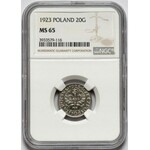 20 groszy 1923 - jak typ III - NGC MS65