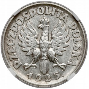 Kobieta i kłosy 2 złote 1925 (z kropką) Londyn - NGC AU53