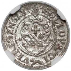 Zygmunt III Waza, Szeląg Ryga 1621 - listki do góry - NGC MS62