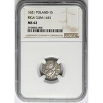 Zygmunt III Waza, Szeląg Ryga 1621 - listki do góry - NGC MS62