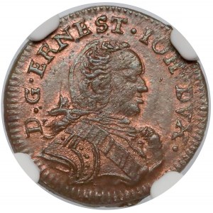 Kurlandia, Ernest Jan Biron, Szeląg Mitawa 1764 IFS - NGC MS65 RB