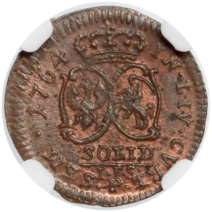 Kurlandia, Ernest Jan Biron, Szeląg Mitawa 1764 IFS - NGC MS65 RB