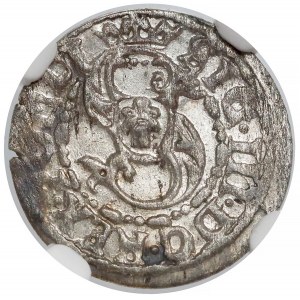Zygmunt III Waza, Szeląg Ryga 1619 - przebitka 8/9 - NGC MS62 (RRR)