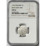 Zygmunt III Waza, Grosz (półtorak) Ryga 1616 - BEZ KRZYŻA - NGC MS62