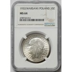 Głowa Kobiety 10 złotych 1932 zn, Warszawa - NGC MS64