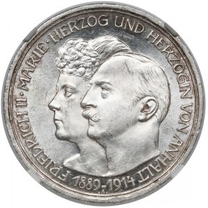 Anhalt-Dessau, 3 marki zaślubinowe 1914-A - NGC MS63