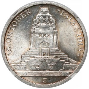 Saksonia, 3 marki 1913-E - zwycięstwo pod Lipskiem - NGC MS64