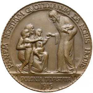 Medal BRĄZ Polonia Devastata 1915 (J. Wysocki) - RZADKOŚĆ