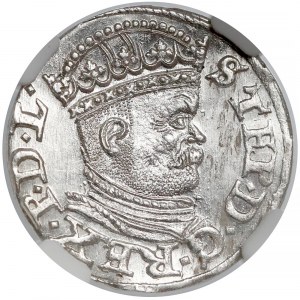 Stefan Batory, Trojak Ryga 1586 - mała głowa - NGC MS64