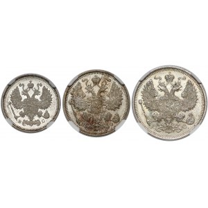 Rosja, Mikołaj II, 10, 15 i 20 kopiejek 1915 BC - NGC MS64-65