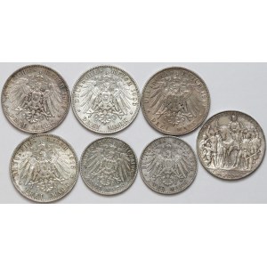 Saksonia, 2-3 marki 1903-1913, zestaw (7szt)