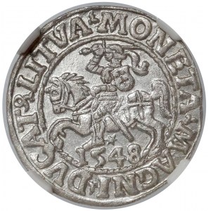 Zygmunt II August, Półgrosz Wilno 1548 - rzymska - NGC MS63