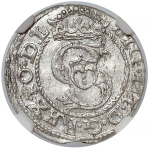 Zygmunt III Waza, Szeląg Ryga 1589 - podwójne 8 - NGC MS62