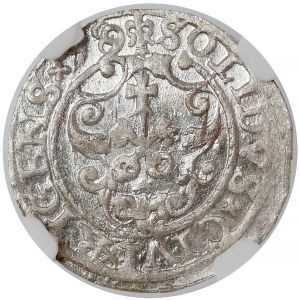 Zygmunt III Waza, Szeląg Ryga 1599/8 - przebitka - NGC MS64