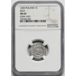 Zygmunt III Waza, Szeląg Ryga 1600 - •600 - NGC MS62