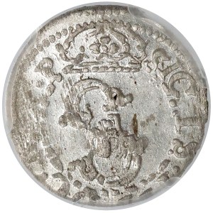 Zygmunt III Waza, Szeląg Ryga 1610 - zdeformowany mon. - PCGS MS62