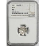 Zygmunt III Waza, Szeląg Ryga 1621 - listki do góry - NGC MS63