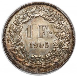 Szwajcaria, 1 frank 1905-B - PCGS MS65