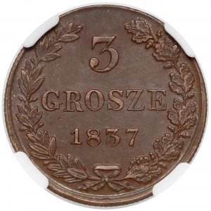 3 grosze 1837 MW, Warszawa - piękne - NGC MS63 BN 