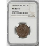 3 grosze 1837 MW, Warszawa - piękne - NGC MS63 BN 