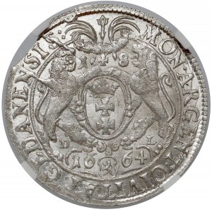 Jan II Kazimierz, Ort Gdańsk 1664 DL - RZADKI - NGC MS64