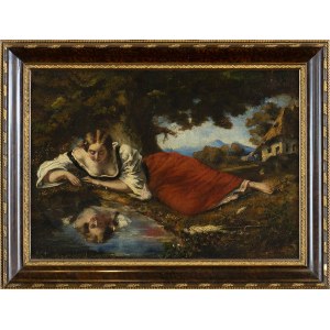 ENGLISH ARTIST (XIX CENTURY), Maiden reflected in a pool of water