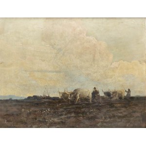 ALBERTO CAROSI (Rome, 1891 - 1967), The herdsmen with oxen