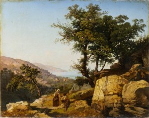ATTR. GIACINTO GIGANTE (Naples, 1806 - 1876), View of gulf of Naples with peasant and shepherd