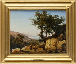 ATTR. GIACINTO GIGANTE (Naples, 1806 - 1876), View of gulf of Naples with peasant and shepherd