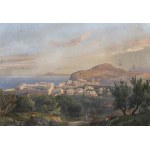 SALVATORE FERGOLA (Naples, 1799 - 1874), Lot composed by two napolitan landscape: Capri with Vesuvio view and View of a Port dated 1862