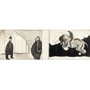 MARIO SIRONI (Sassari, 1885 - Milano, 1961), Due composizioni, architettura con figure e Cavaliere, 1921
