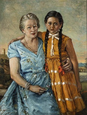 GIORGIO DE CHIRICO (Volo, 1888 - Rome, 1978), Portrait of N.D. Augusta with her nephew, 1954