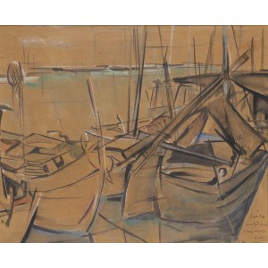 TULLIO CRALI (Igalo, 1910 - Milan, 2000), Boat in the port, 1950