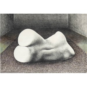 GIACOMO PORZANO (Lerici, 1925 - Pescosolido, 2006), Naked figure lying on the carpet, 1972
